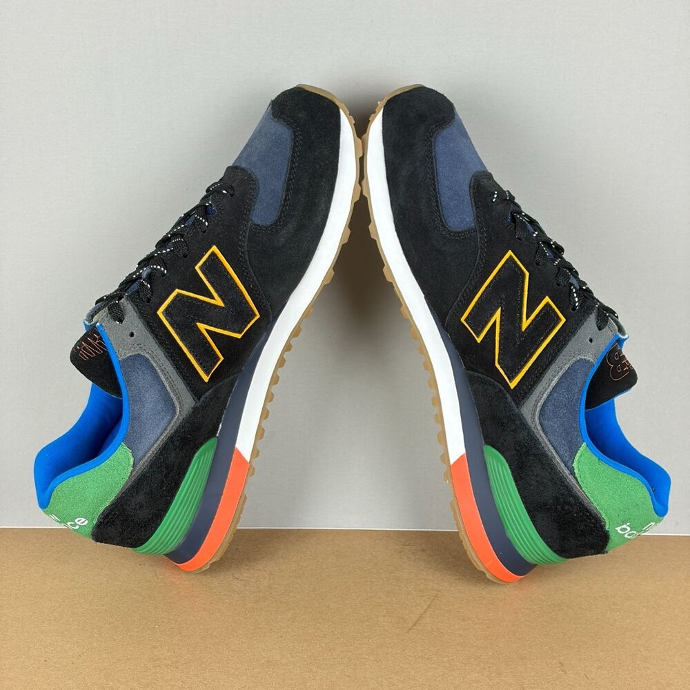 New Balance 574 Aurora Nights Suede Sneakers Mens 11.5 Black Blue Green Low Top - Picture 3 of 7